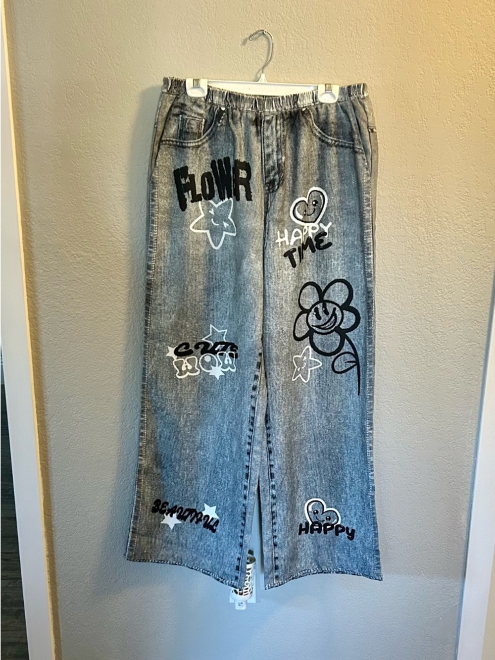 MANFINITY XL Gray Graphic Print Faux Jeans with Elastic Waistband